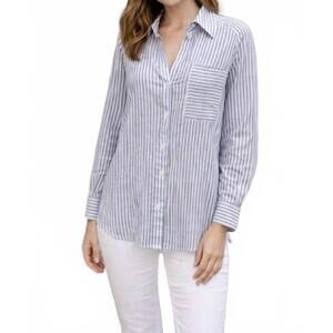 NEW RAIN + ROSE button-up stripe blouse in blue and white